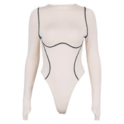 long sleeve fitness skinny elastic Bodysuit - MomyMall M / nude