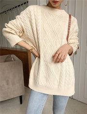 Oversize Knitted Lantern Sleeve Solid Sweater - MomyMall