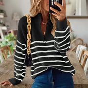 Long Sleeve Striped Patchwork Jumpers Ladies Loose Knitted Sweater - MomyMall XL / 03 Black
