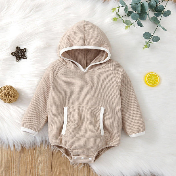 Solid Hooded Pocket Onesie - MomyMall Tan / 3-6 Mo