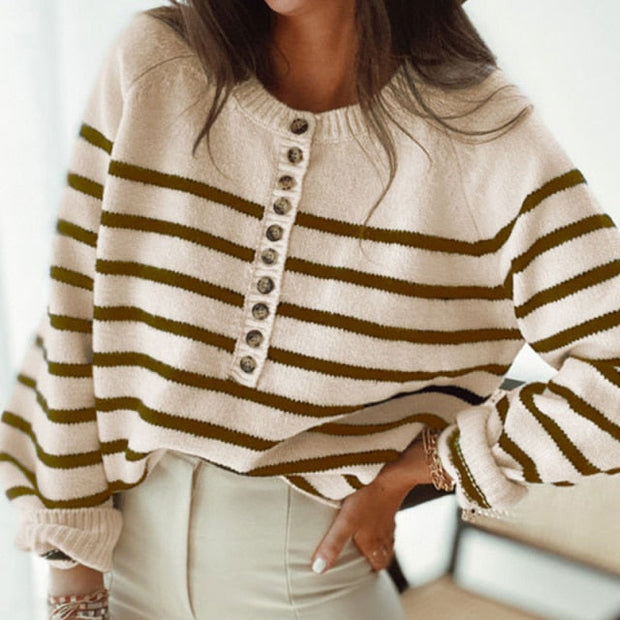 Long Sleeve Striped Patchwork Jumpers Ladies Loose Knitted Sweater - MomyMall M / 02 Apricot