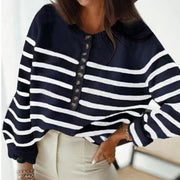 Long Sleeve Striped Patchwork Jumpers Ladies Loose Knitted Sweater - MomyMall XL / 03 Navy