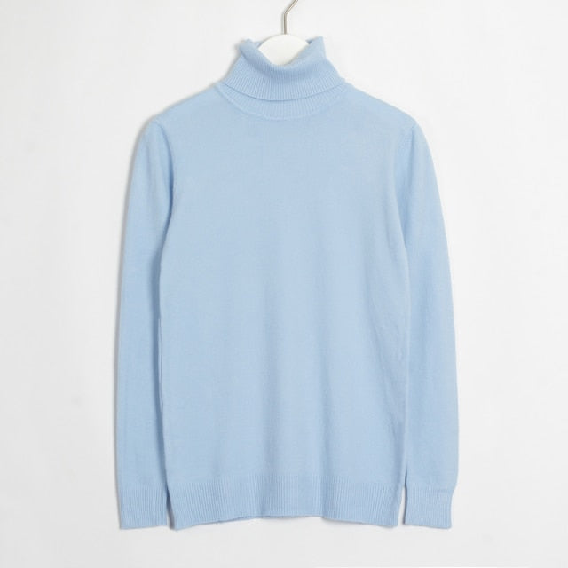 Turtleneck Long Sleeve Sweater - MomyMall XXL / Light Blue