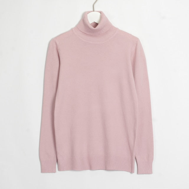 Turtleneck Long Sleeve Sweater - MomyMall XXL / Pink