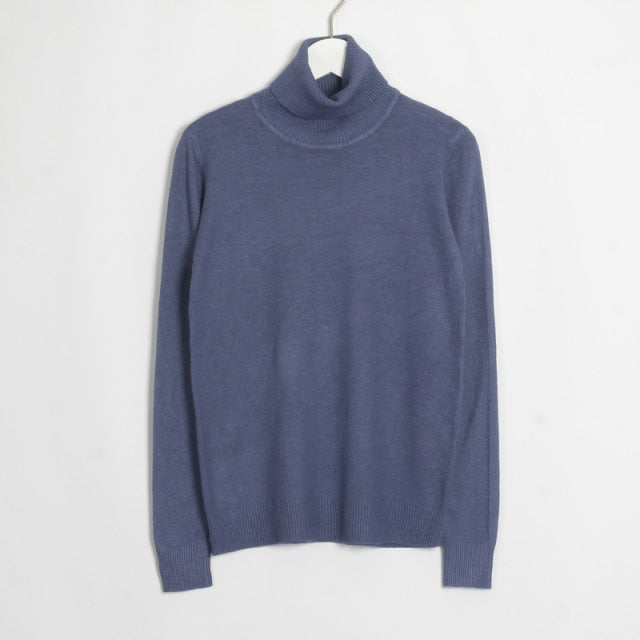 Turtleneck Long Sleeve Sweater - MomyMall M / Dark Blue