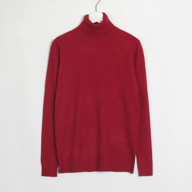 Turtleneck Long Sleeve Sweater - MomyMall M / Wine Red