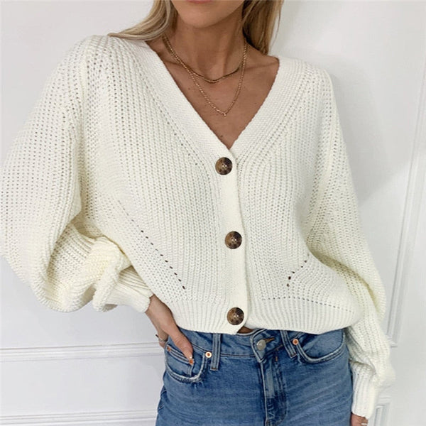 Cardigan V-neck Long Sleeve Knitted Sweater - MomyMall