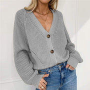 Cardigan V-neck Long Sleeve Knitted Sweater - MomyMall S / S1-Grey