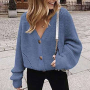 Cardigan V-neck Long Sleeve Knitted Sweater - MomyMall S / S1-Blue