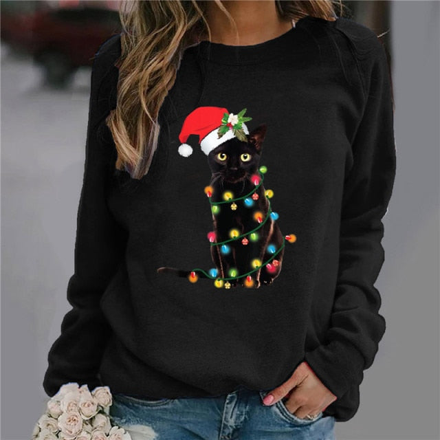 Casual Long Sleeve O-Neck Loose Hoodie Fashion Ladies Streetwear - MomyMall fan Y-001 Black / S