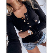 Size O-Neck Button Up Pocket Female Basis Sweater - MomyMall XL / black