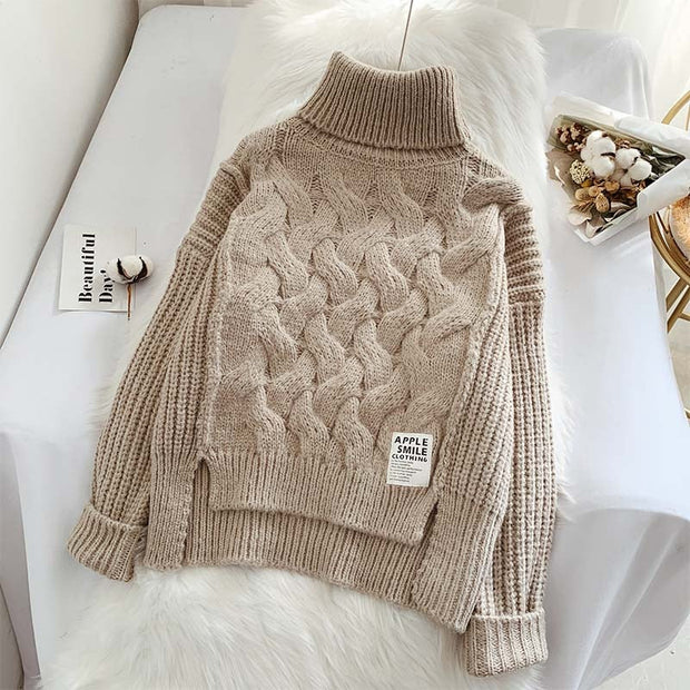Loose Oversized Solid Color Thick Crop Sweater - MomyMall