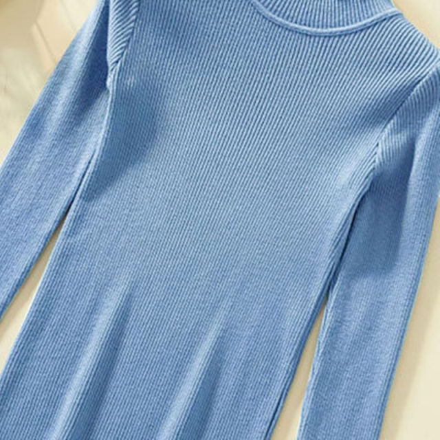 Primer Shirt Long Sleeve Short Slim-fit tight Sweater - MomyMall One Size / sky blue