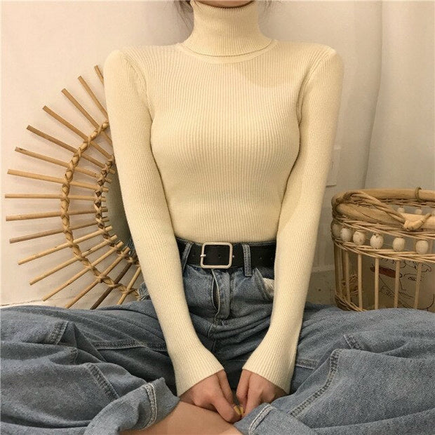 Primer Shirt Long Sleeve Short Slim-fit tight Sweater - MomyMall One Size / Apricot