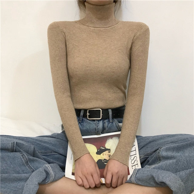 Primer Shirt Long Sleeve Short Slim-fit tight Sweater - MomyMall One Size / Khaki
