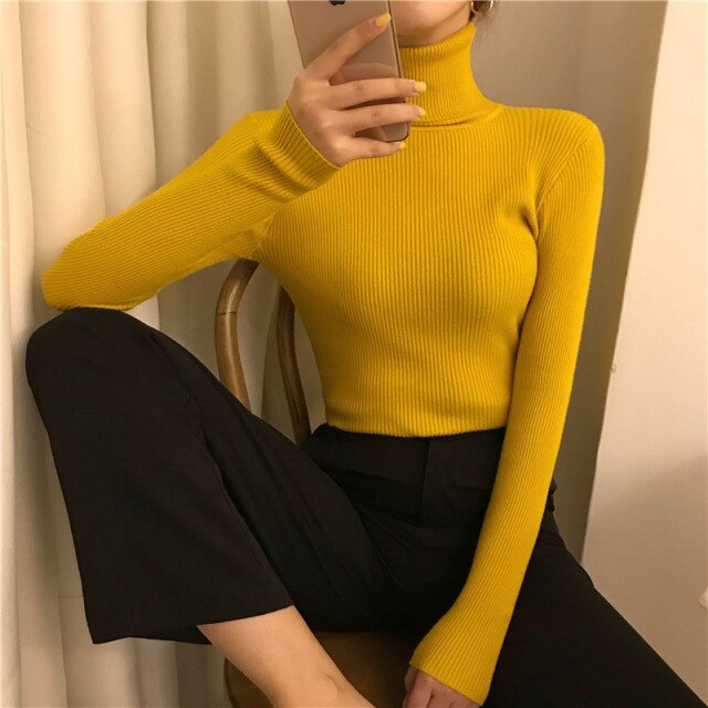 Primer Shirt Long Sleeve Short Slim-fit tight Sweater - MomyMall One Size / Yellow