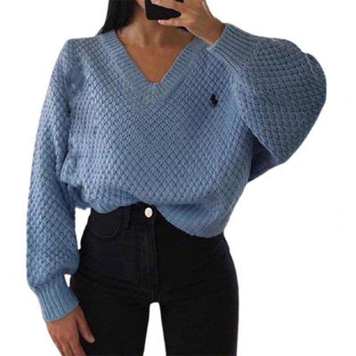 V-Neck Batwing Sleeve Knitted Sweater - MomyMall