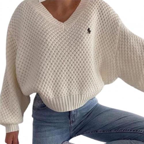 V-Neck Batwing Sleeve Knitted Sweater - MomyMall 2XL / Creamy White