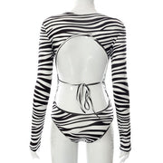 Fashion Zebra Striped Long Sleeve Bodysuit - MomyMall S / black