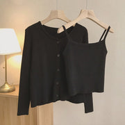 Cardigan Korean Fashion Basic Sleeve Sweater - MomyMall M / black