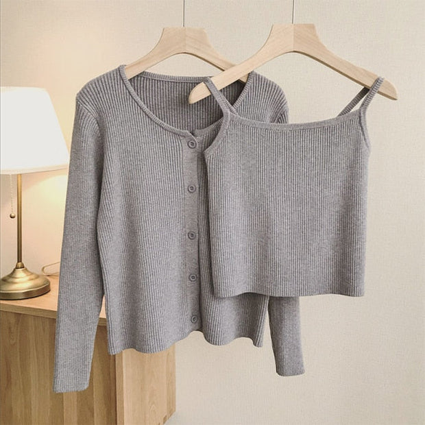Cardigan Korean Fashion Basic Sleeve Sweater - MomyMall M / gray