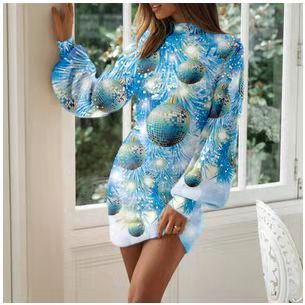 Fashion O-neck Slim-fit Woman Long-sleeved Base Shirt Christmas - MomyMall Light Blue / S