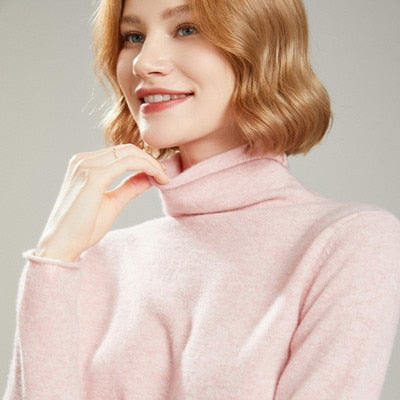 winter Women turtleneck cashmere sweater - MomyMall XXXL / China / Pink