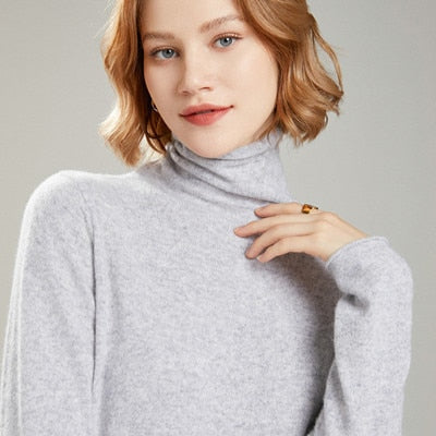 winter Women turtleneck cashmere sweater - MomyMall M / China / gray