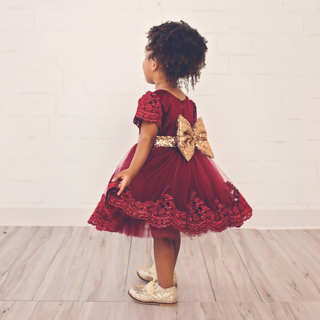 Little Girls Pageant Party Formal Dresses - MomyMall Red / 0 - 6M