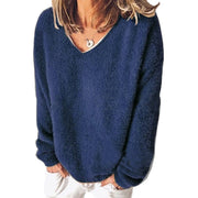 Casual Long Sleeve V-Neck Loose Pullovers Sweater - MomyMall 5XL / navy blue