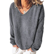 Casual Long Sleeve V-Neck Loose Pullovers Sweater - MomyMall 5XL / gray