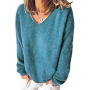 Casual Long Sleeve V-Neck Loose Pullovers Sweater - MomyMall S / Blue