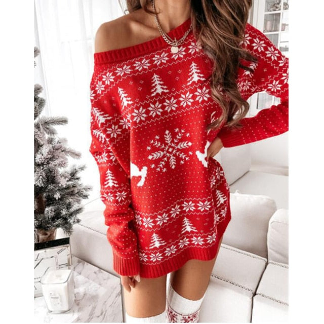 Knitted Loose Fit Long Sleeve O-neck Sweater - MomyMall S / Red