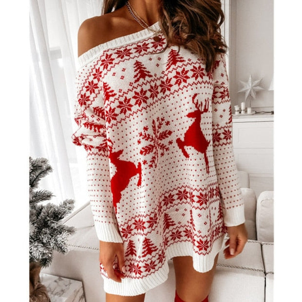 Knitted Loose Fit Long Sleeve O-neck Sweater - MomyMall M / white