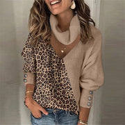 Knitted Leopard Patchwork Turtleneck Sweaters - MomyMall