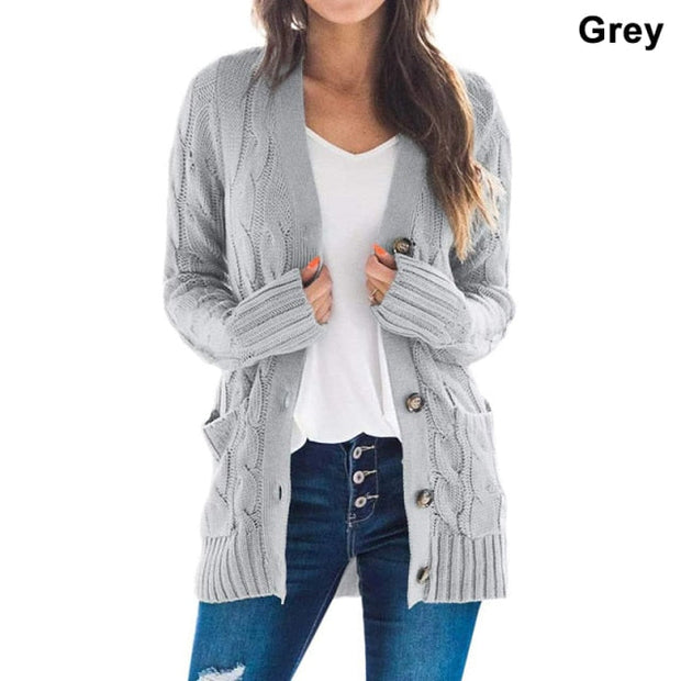 Long Sleeve Casual Pockets Solid Sweater - MomyMall 5XL / GREY