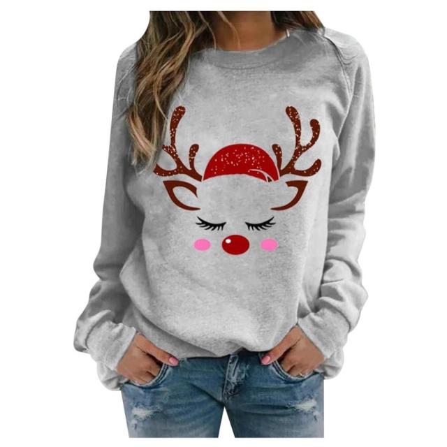 Women Christmas Printing T-shirt Plaid Women Casual Long Sleeve Shirts Blouse Christmas - MomyMall 15 / S