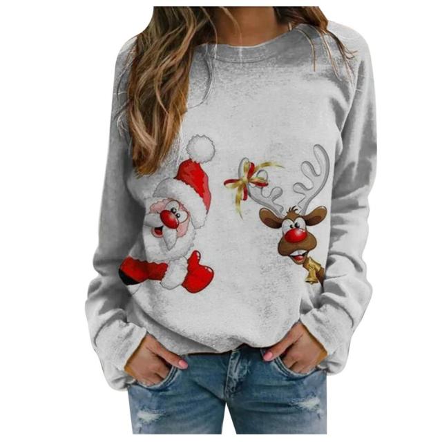 Women Christmas Printing T-shirt Plaid Women Casual Long Sleeve Shirts Blouse Christmas - MomyMall 17 / S