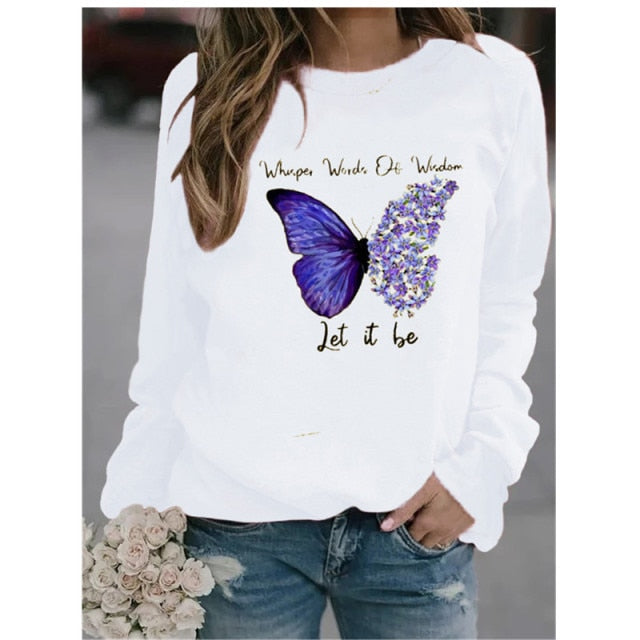 Casual Long Sleeve O-Neck Loose Hoodie Fashion Ladies Streetwear - MomyMall yang-79 White / S