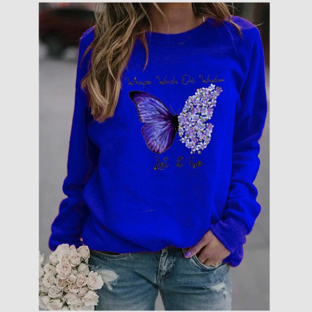 Casual Long Sleeve O-Neck Loose Hoodie Fashion Ladies Streetwear - MomyMall yang-79 Blue / S