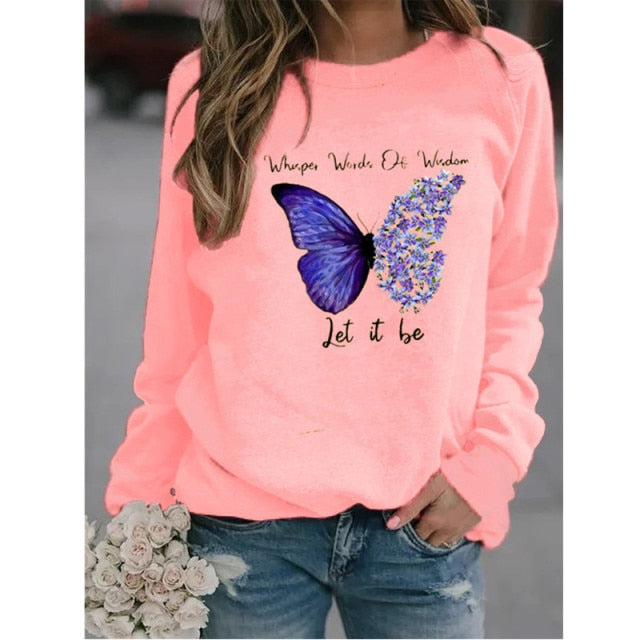 Casual Long Sleeve O-Neck Loose Hoodie Fashion Ladies Streetwear - MomyMall yang-79 Pink / S