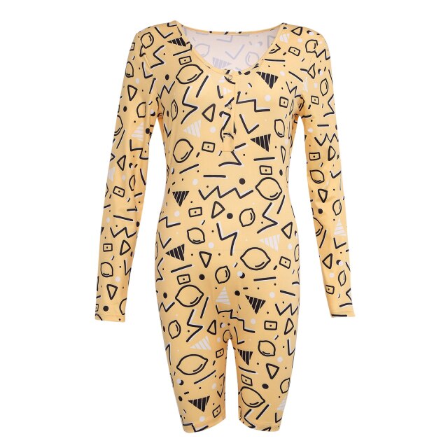 Deep V-neck Button Up Long Sleeve Animals Print Romper - MomyMall Gold / S