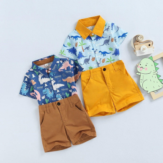 Dinosaur Collared Shirt & Shorts - MomyMall