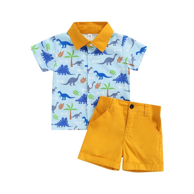 Dinosaur Collared Shirt & Shorts - MomyMall Light Blue/Yellow Shorts / 1-2 Toddler