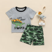 Late Night Stomper Dinosaur Camo Outfit - MomyMall Gray/Green / 1-2 Toddler