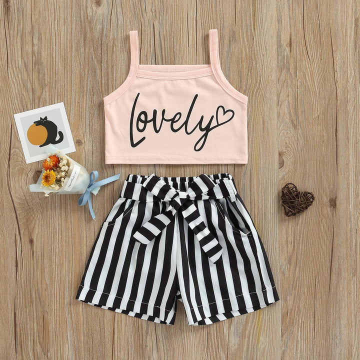 Lovely Crop Top with Candy Shorts - MomyMall Peach/Black/White / 6-12 Mo