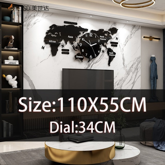Creative Large World Wall Clock - MomyMall DIYStickers-110CM / China