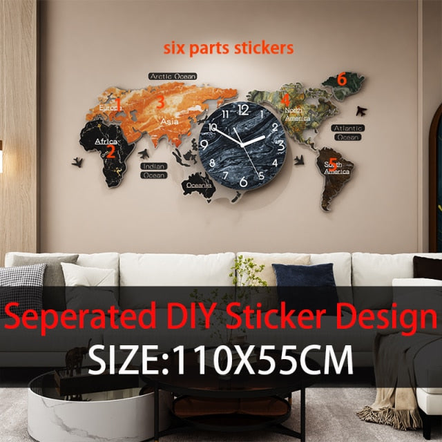 Creative Large World Wall Clock - MomyMall DIYStickers110CM / China