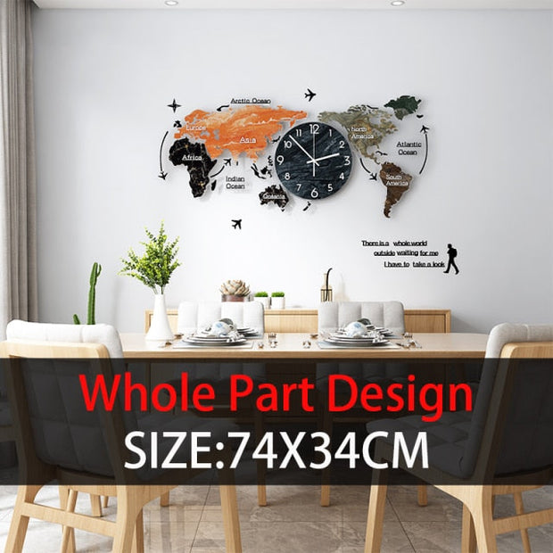 Creative Large World Wall Clock - MomyMall Whole74x34CM / China