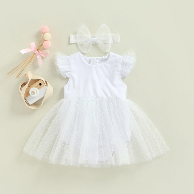 White Lace Polka Dot Dress - MomyMall White / 3-6 Mo